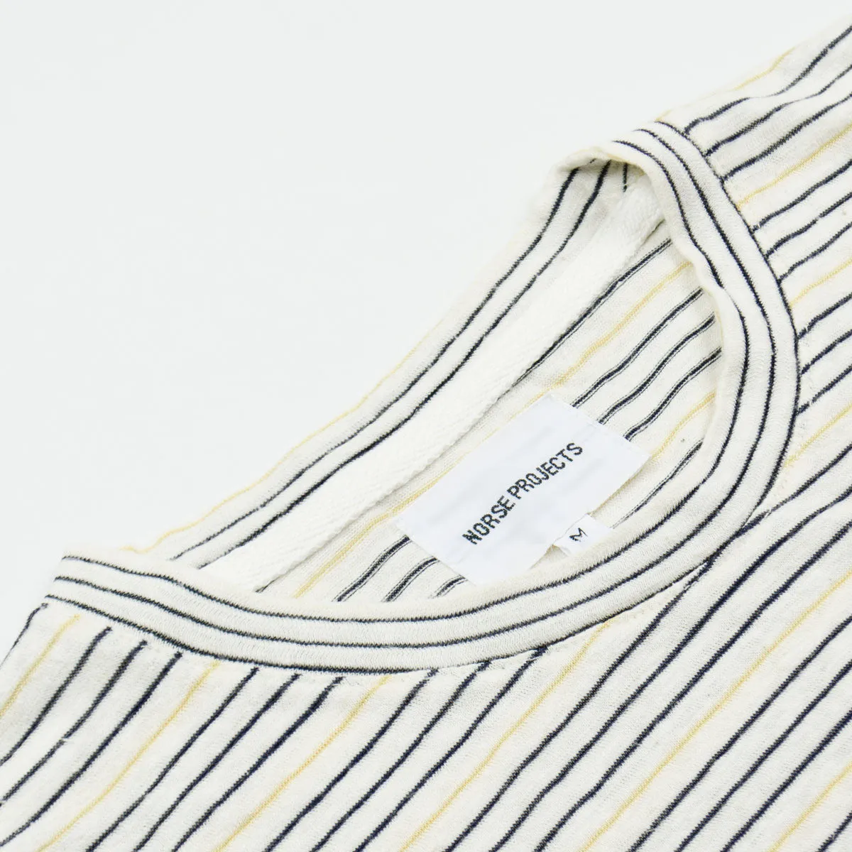 Norse Projects - James Fine Stripe T-shirt - Dried Olive / Ecru